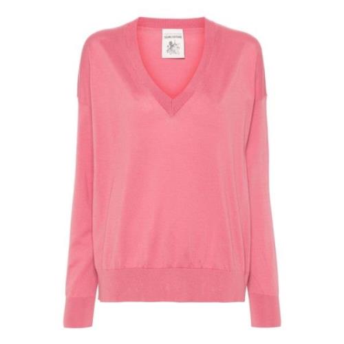 Pink V-Neck Bomuldssweater