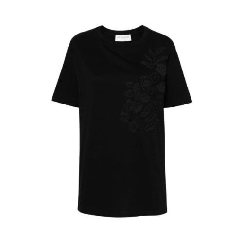 Blomstret broderet bomulds T-shirt