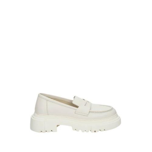 Kvinders Hvide Læder Chunky Platform Loafers ER00110028