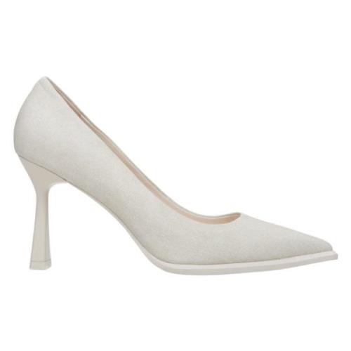 Kvinders Lyse Beige Denim Pumps med en Stabil Hæl ER00114626