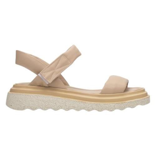 Kvinders Sand Beige Læder Sandaler på Chunky Sole ER00113084