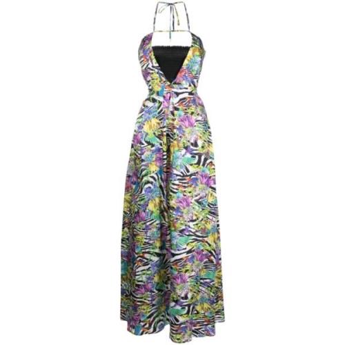 Zebra og Blomsterprint Maxi Kjole