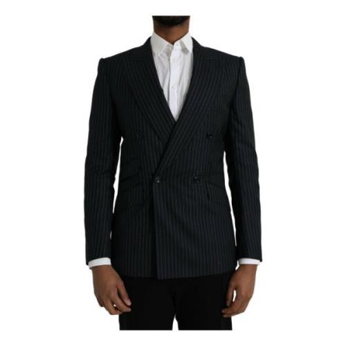 Sort Stribet Double Breasted Coat Blazer