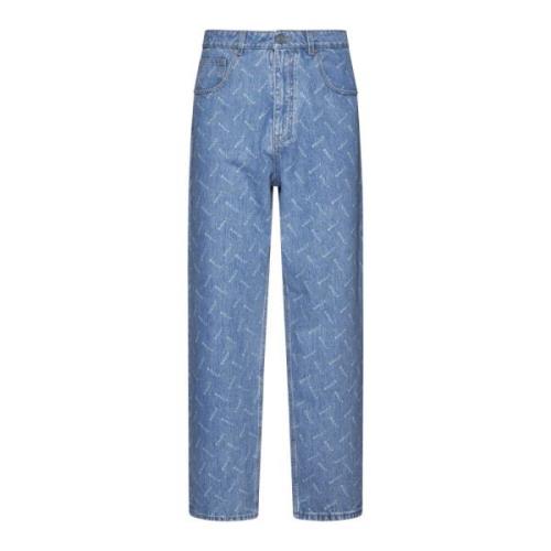 Blå Denim Jeans Lige Ben