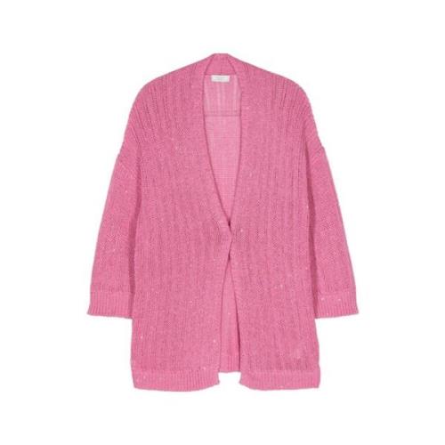 Pink Sequin-detalje V-hals Cardigan