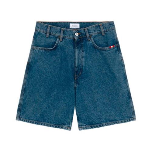 Denim Shorts med Kontrast Broderi