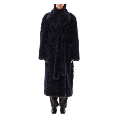 Navy Faux Fur Bæltet Frakke