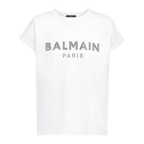 bomulds T-shirt med rhinsten logo