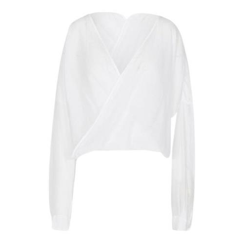 V-Hals Bluse med Dyb Front