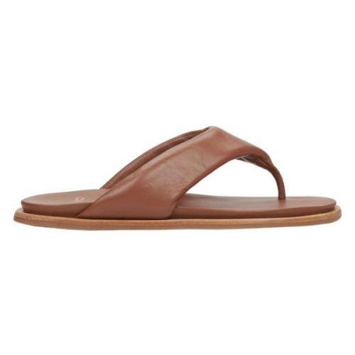 Kvinders Brune Læder Thong Slide Sandaler ER00115222