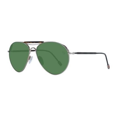 Grå Aviator Solbriller med Grønne Linser