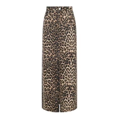 Leopard Print High Waist Denim Nederdel