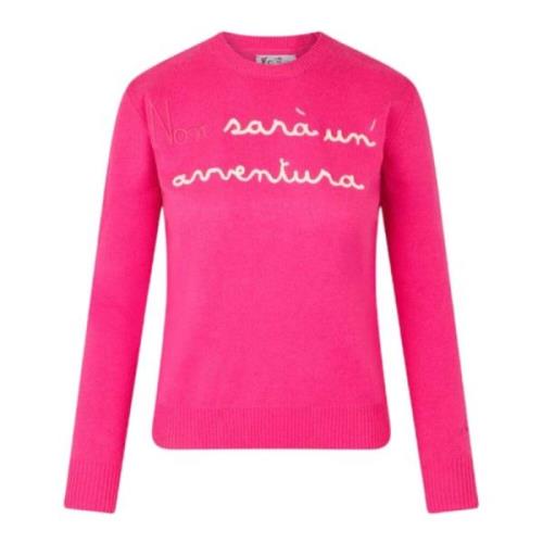 Fuchsia Sweater med Fluo Pink Broderi