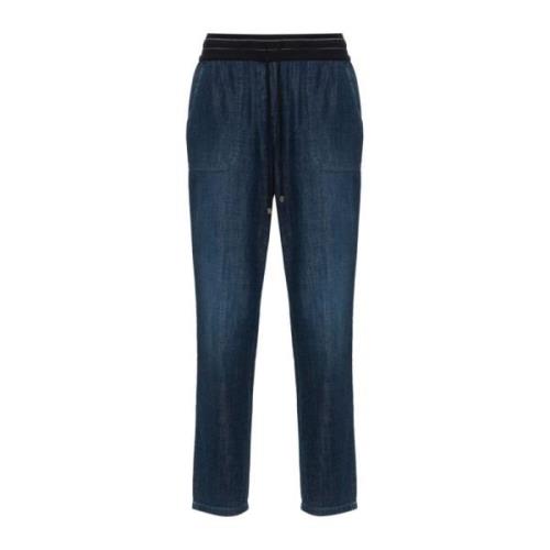 Blå Denim Snørelukning Tapered Jeans