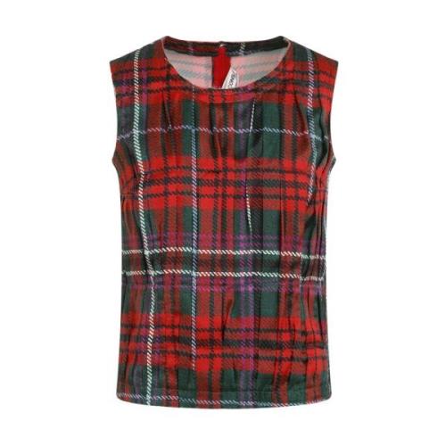 Multifarvet Tartan Plisseret Top