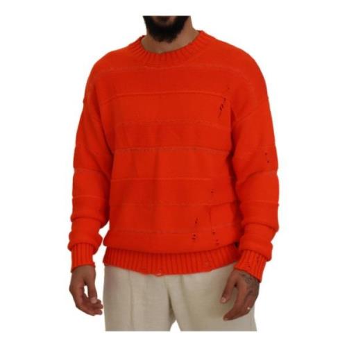 Orange Strikket Crew Neck Sweater