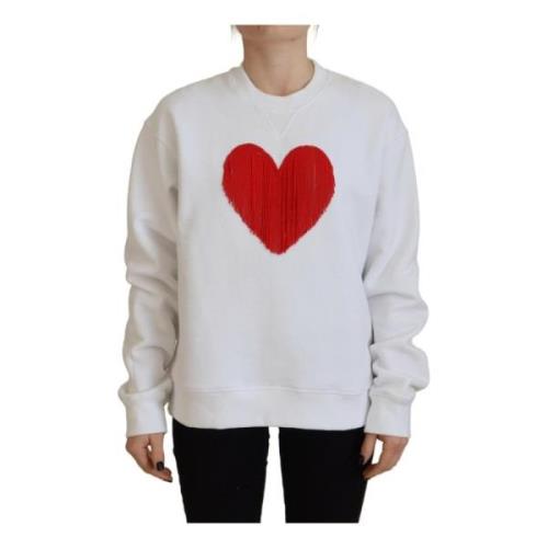 Hjerte Frynse Sweater Hvid Print