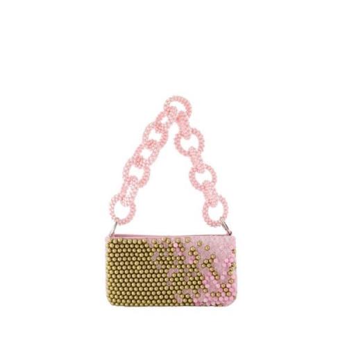 Multifarvet perle taske med pink håndtag