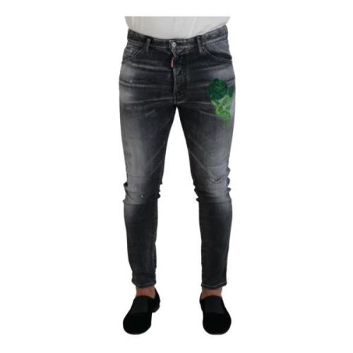 Grøn Print Skinny Denim Jeans