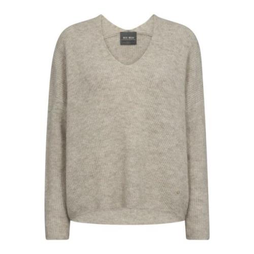 Blød V-Neck Strik Sweater Fjer Grå