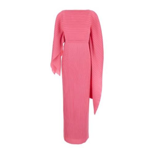 Pink Plisseret Chiffon Asymmetrisk Ærme Kjole