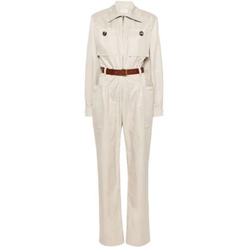 Beige Clair Twill Jumpsuit med Bælte