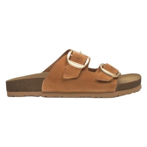 Kvinders Brune Velour Slide Sandaler med Tykke Stropper ER00115132