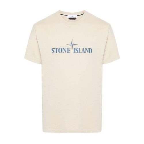 Beige Jersey Crew Neck Logo T-shirt