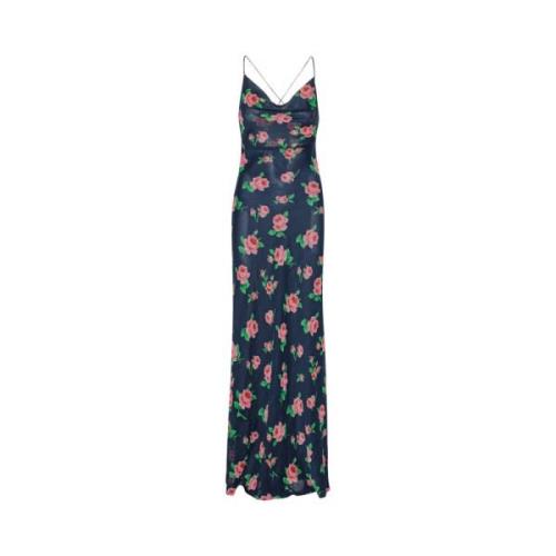 Chiffon Maxi Slip Kjole - Shining Rose / Midnight Navy