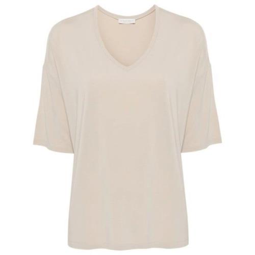 Beige V-hals T-shirt med dropped shoulders