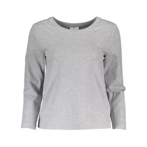 Grå Elastan Sweater, Langærmet, Rund Hals, Side Lynlås, Logo