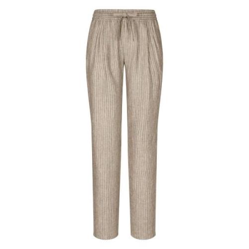 Beige Linen Jogging Trousers Pinstriped