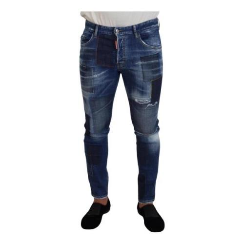 Blå Patchwork Skinny Denim Jeans