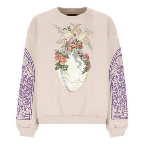 Pink Crewneck Sweatshirt med Farverige Broderier