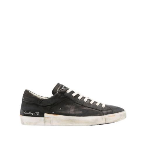 Sort Sneakers Distressed Finish Perforeret Detaljer