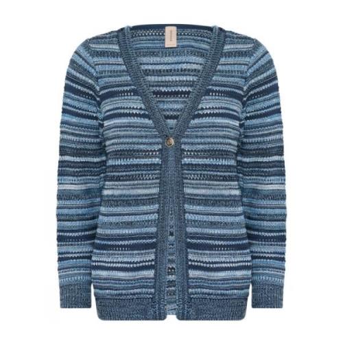 Stribet V-Neck Cardigan i Marine