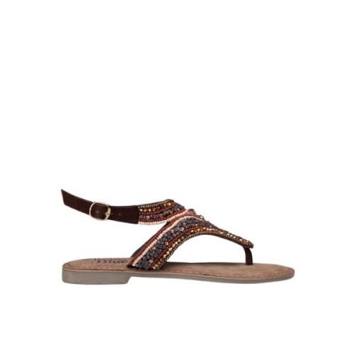 Farverig perleflad sandal