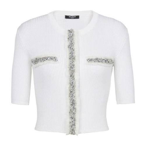 Broderet kortstrikket cardigan