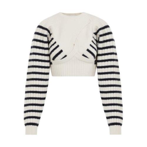 Hvid Stribet Crop Sweater