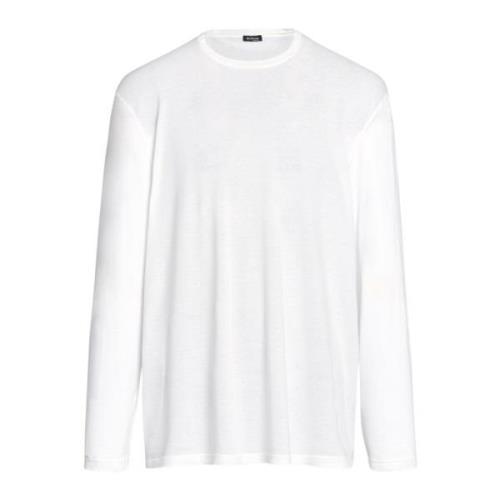 Hvid Bomuld Langærmet Crew Neck T-shirt