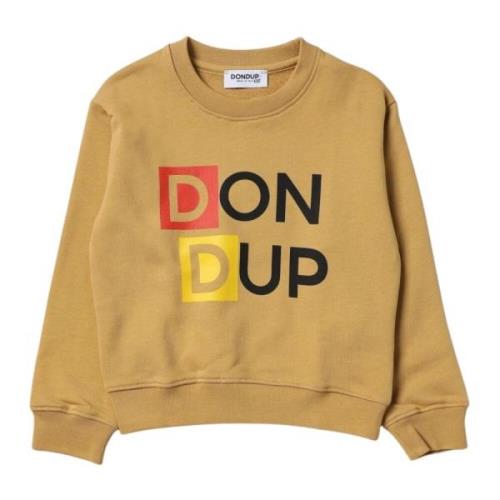 Beige Crewneck Sweater Logo Print Ribbed