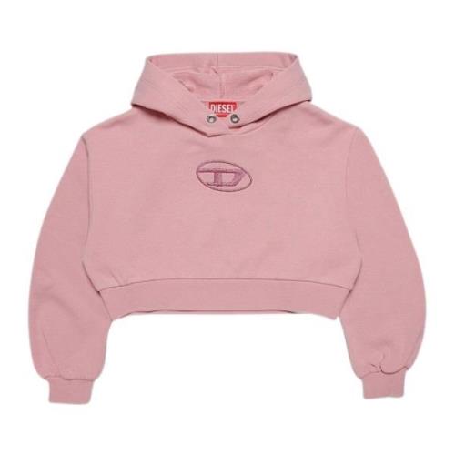 Rosa Cropped Hoodie med Broderet Logo