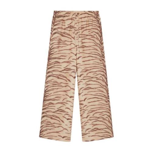 Beige Tiger Print Silkebukser