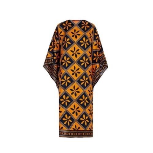 Geometrisk Print Silke Kaftan Kjole