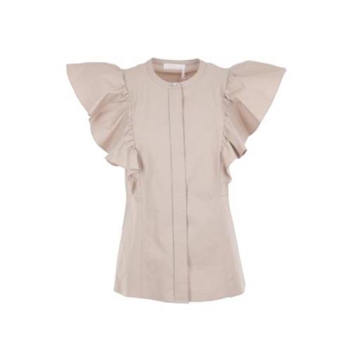 Beige Ruffle Flare Skjorte