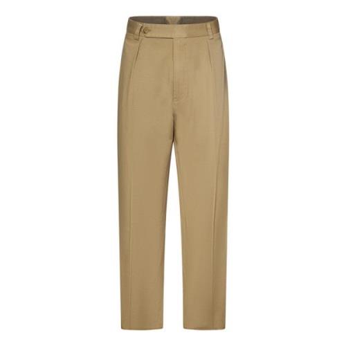 Beige Bomuld Twill Bukser Straight-Cut