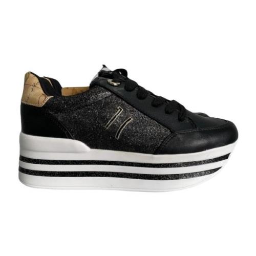 Sorte sneakers med strass og platform