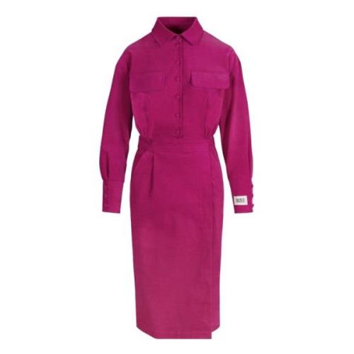 Elegant Corduroy Dress with Stand-up Collar