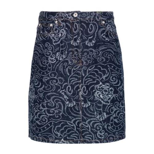 Grafisk Print Denim Nederdel