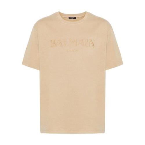 Beige Jersey Broderet Logo Crew Neck